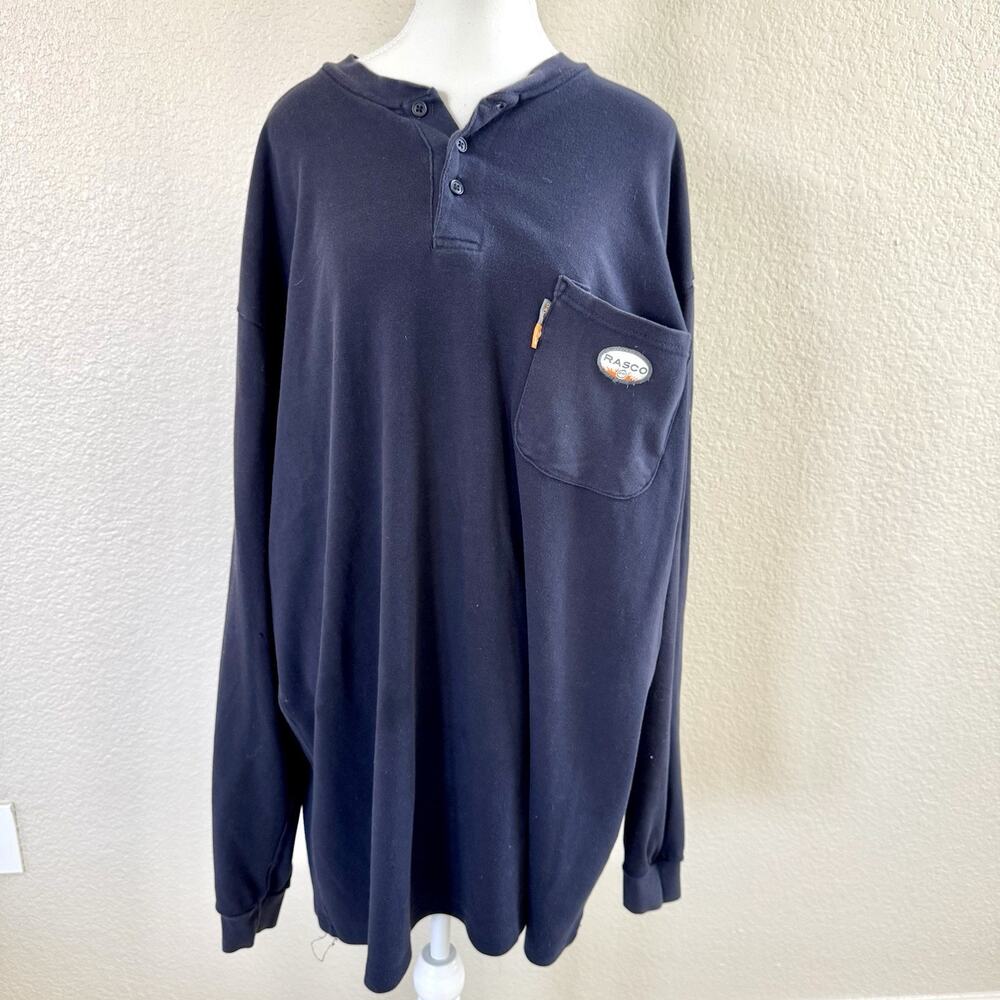RASCO FR 3 Button Pullover Long Sleeve Shirt Men’s 2XL Flame Resistant Navy